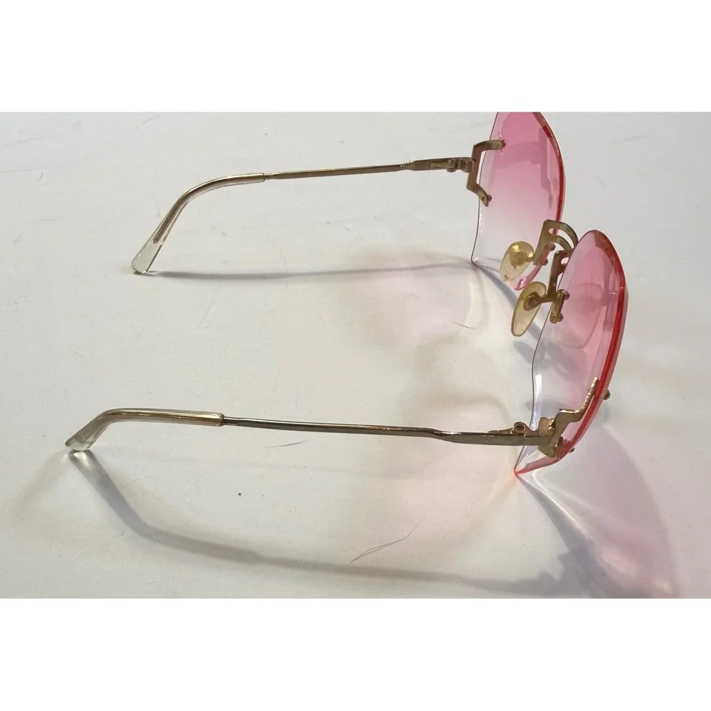 Vintage Rimless Pink Gradient Octagon Sunglasses Gold Metal Y2K Taiwan